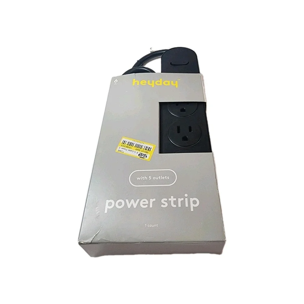 5 Outlet Power strip In Black 6ft Cord By Heyday New Damage Box